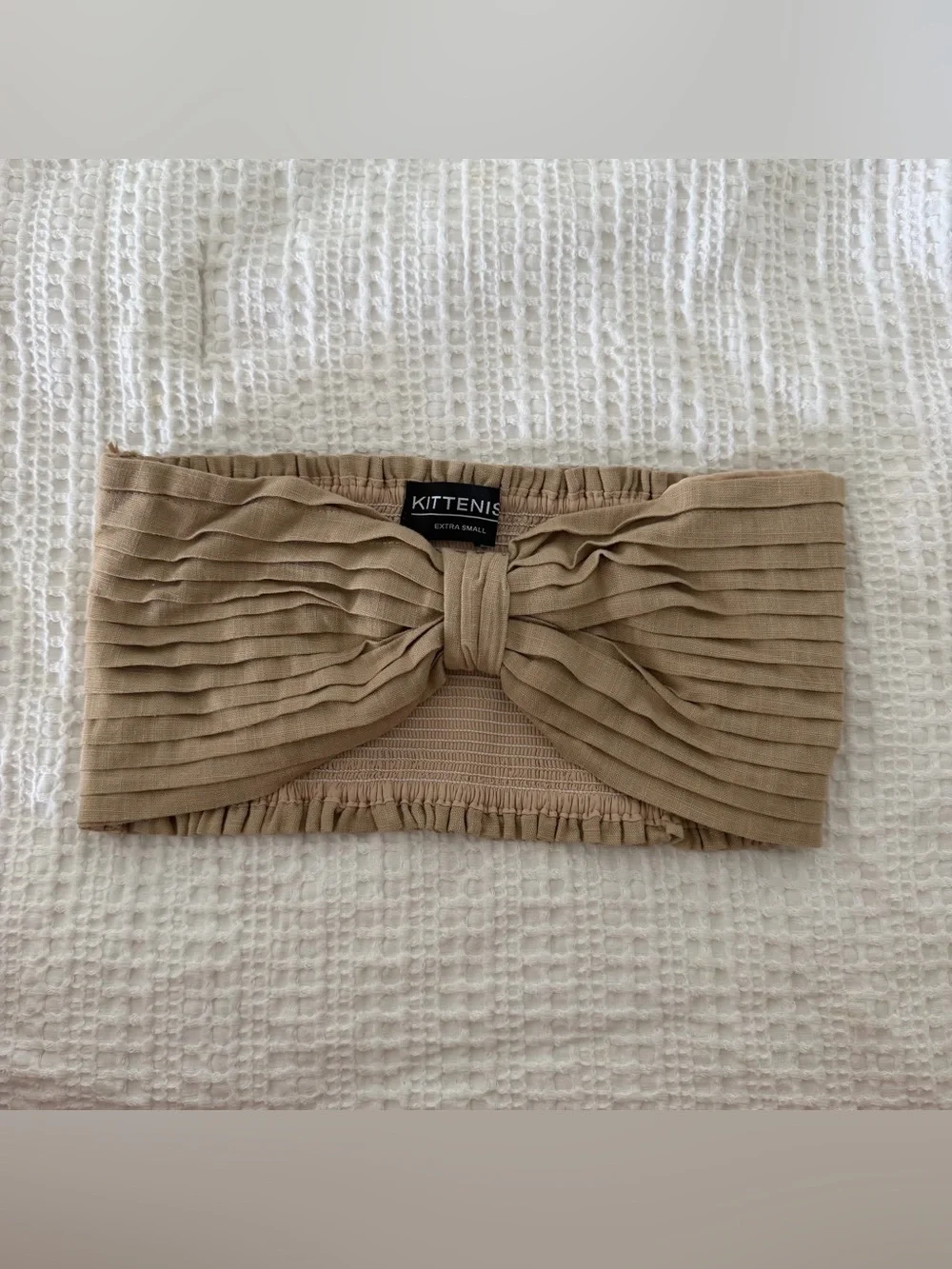 Kittenish Beige Ribbed Bow Bralette Size S
